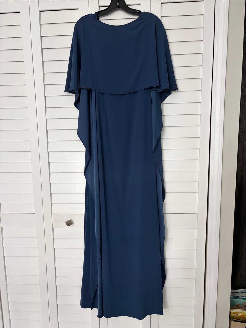 St. John Deep Navy Cascade Cape Maxi Dress